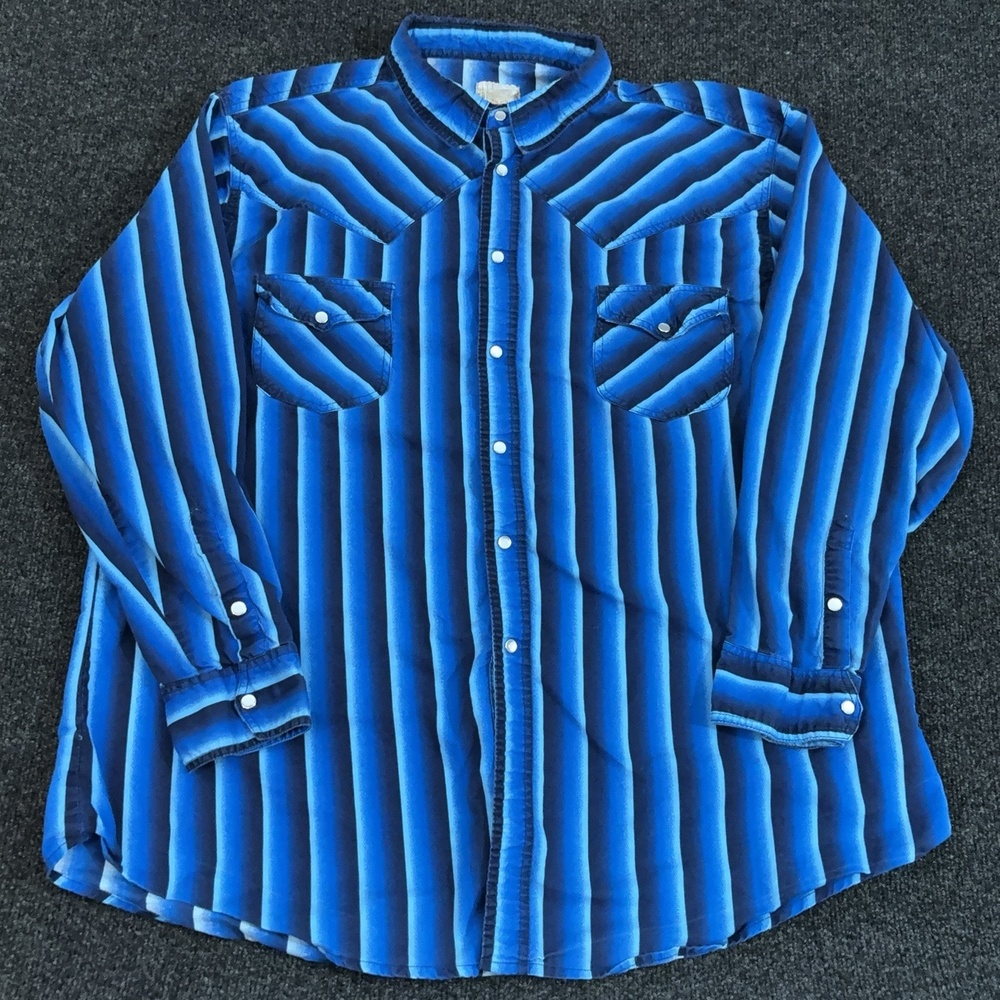 Express Rider Shirt Mens 3XL Blue Stripe Long Sleeve Western Snap Pockets Casual